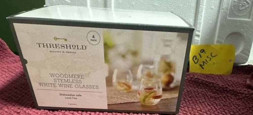 Threshold Woodmere Stemless White Wine Glasses 16 oz, 4 Pack